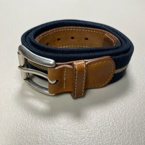 LL Bean Web Belt (40) Mens Navy Leather Stretch Preppy